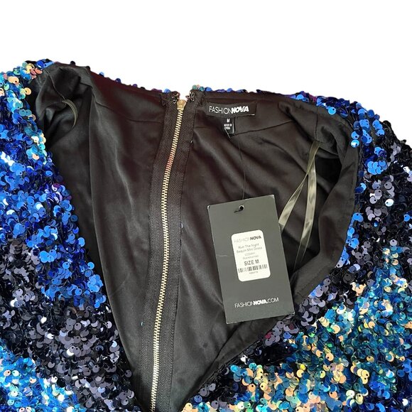 Fashion Nova Blue Sequin Mini Party Dress M - Picture 7 of 7